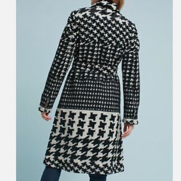 Ett:twa by Anthropologie Black & Cream Wool Blend Houndstooth Coat Size XS - Picture 3 of 15